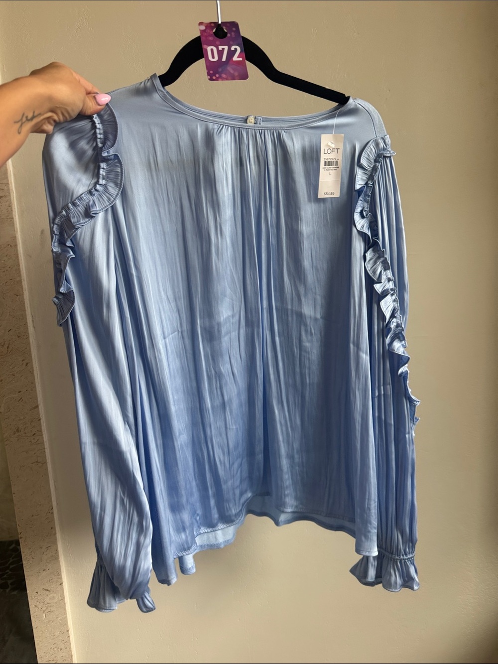 72. LOFT Powder Blue Ruffled Long-Sleeve Blouse